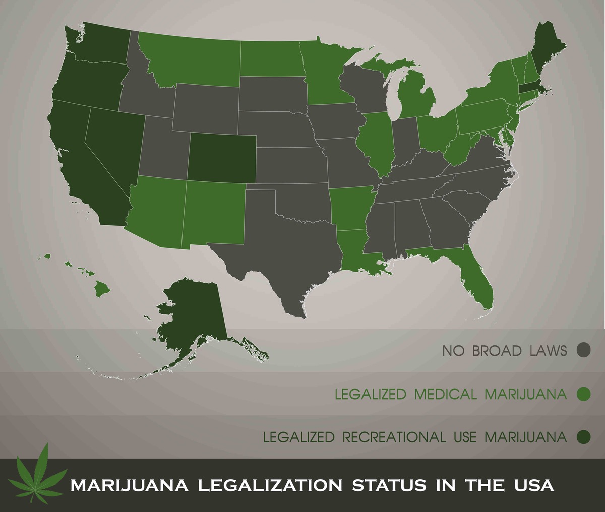 大麻合法化地位在美国地图